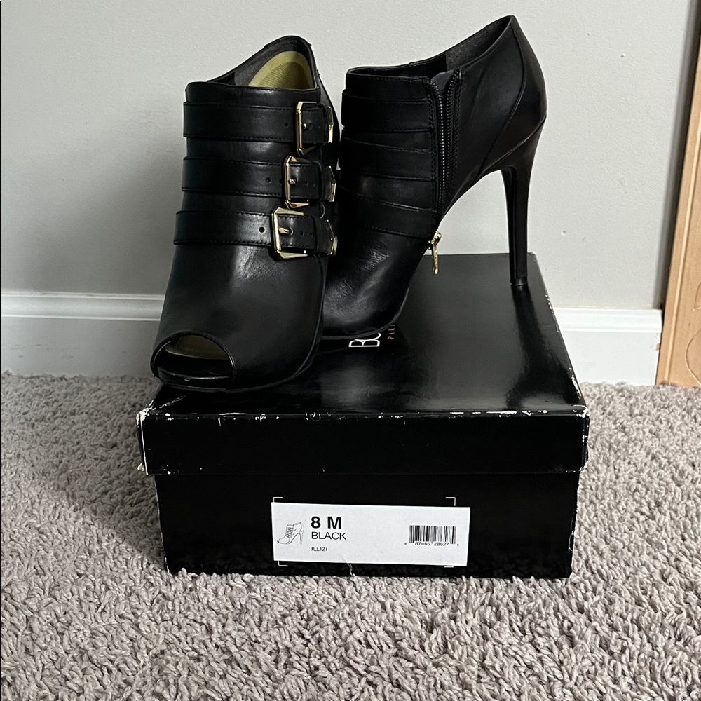 BCBG Paris Black Peep-Toe Heels